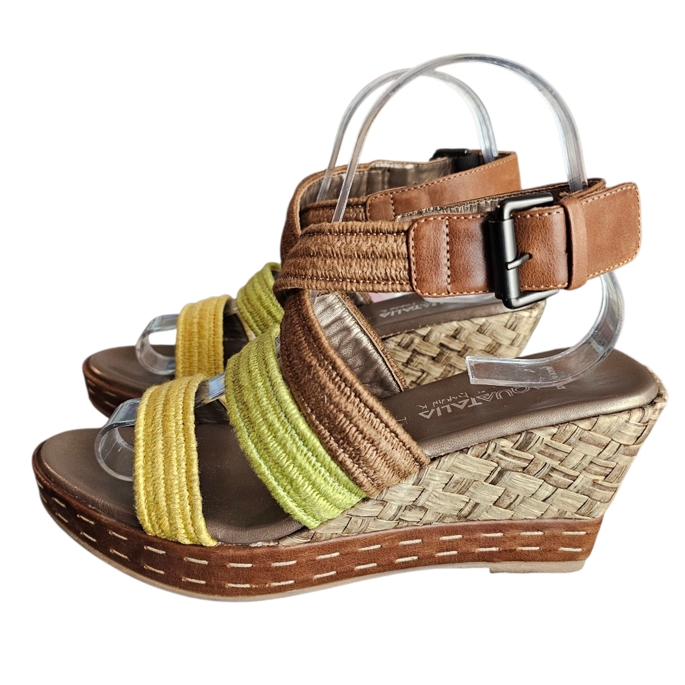 Aquatalia By Marvin K. Leather Espadrille Wedge Sandal Multicolor Stripes Sz 7.5